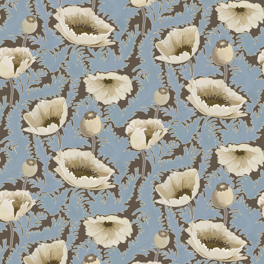 Poppy Bloom - Brownstone Blue Floral Wallpaper