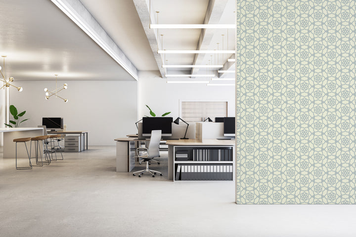 Floret Lattice - Pale Mineral Blue Wallpaper
