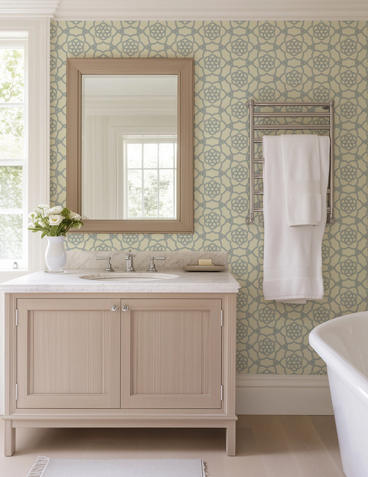 Floret Lattice - Pale Mineral Blue Wallpaper