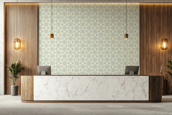 Floret Lattice - Pale Mineral Blue Wallpaper