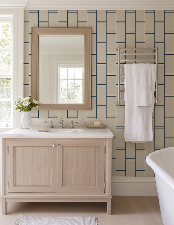 Pillar Stripe - Oxford Blue Wallpaper