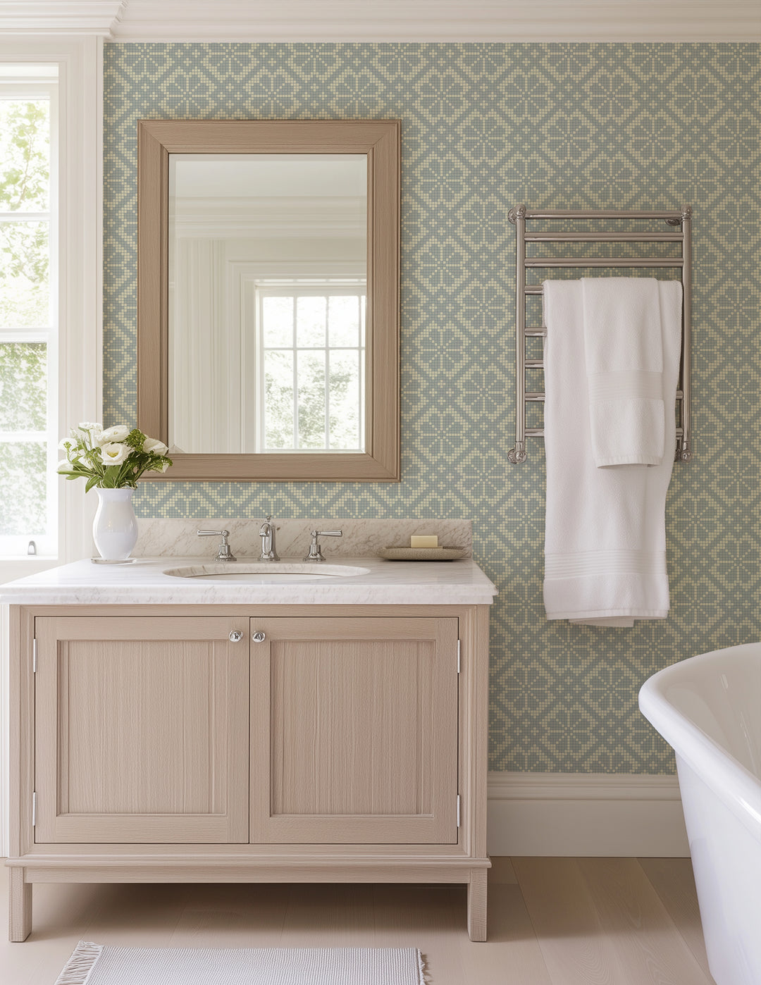 Villa Mosaic - Pale Mineral Blue Wallpaper
