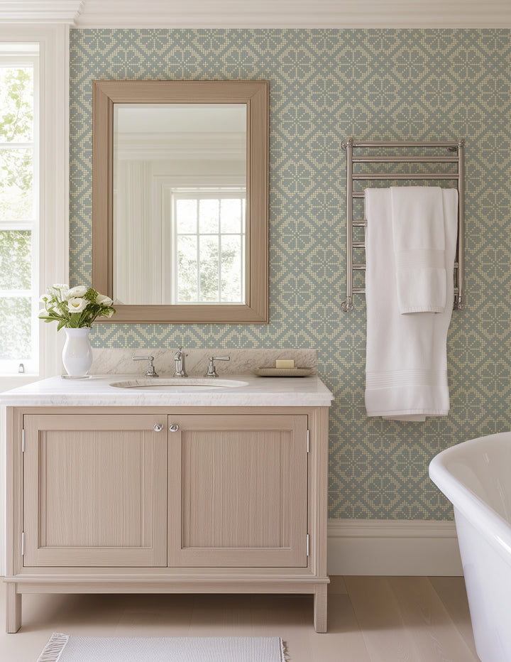 Villa Mosaic - Pale Mineral Blue Wallpaper