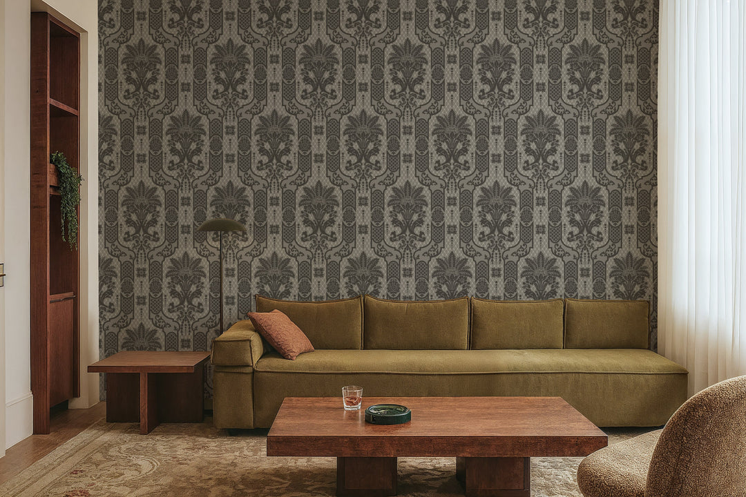 Columnar Bloom - Umber Ink Wallpaper