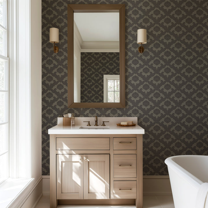 Drawing Room Leaf - Brownstone Wallpaper