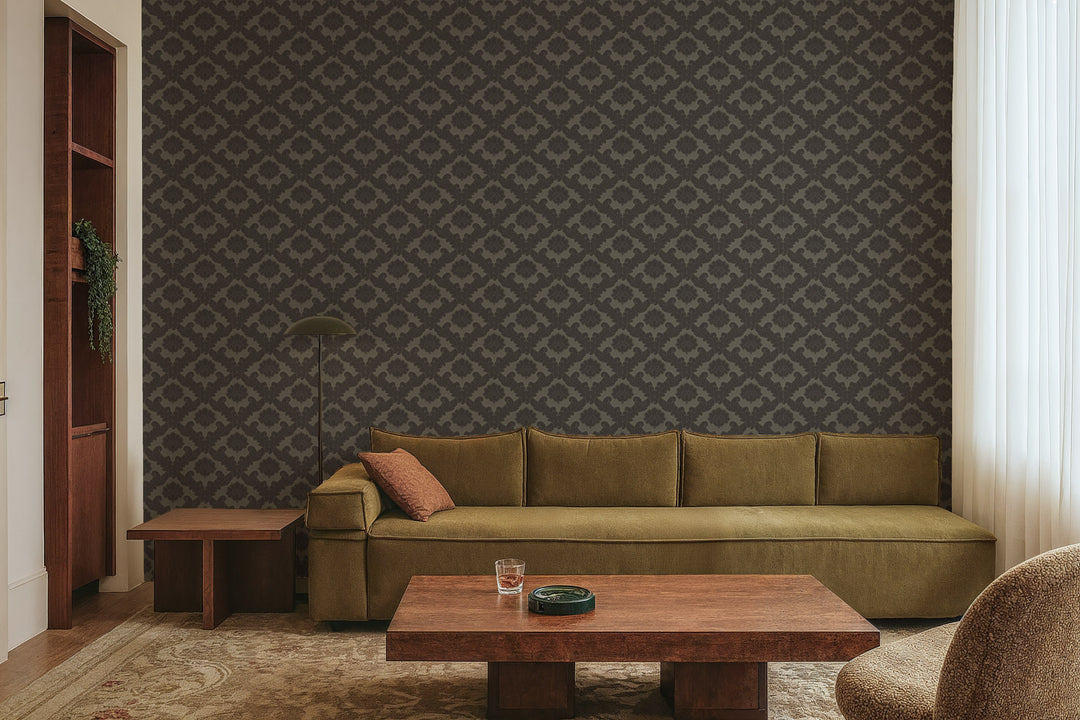 Drawing Room Leaf - Brownstone Wallpaper