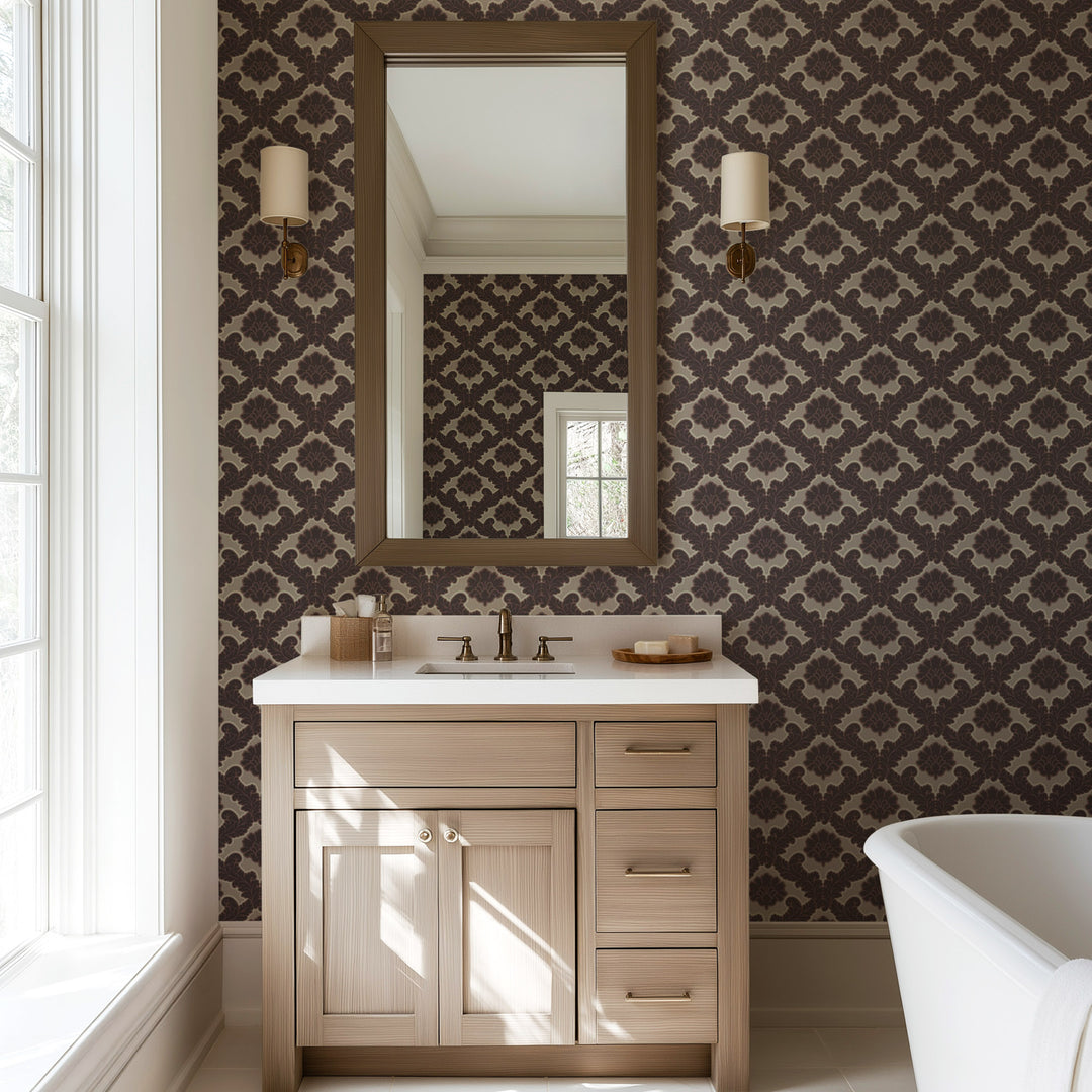 Drawing Room Leaf - Maroon Wallpaper