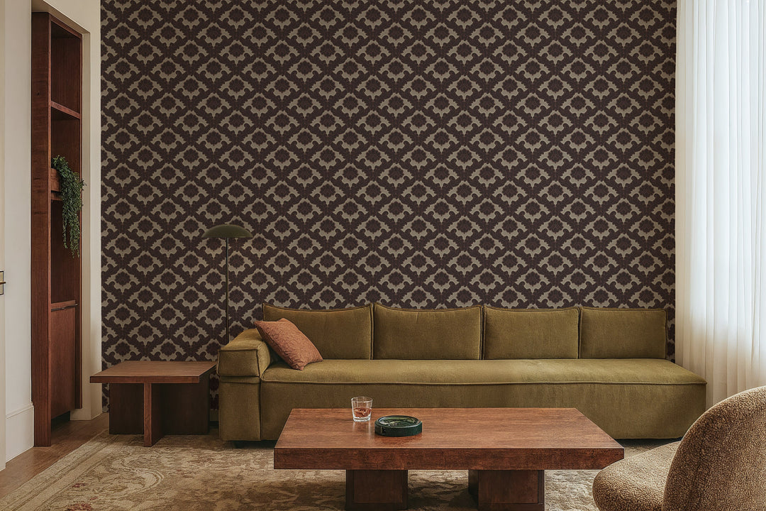Drawing Room Leaf - Maroon Wallpaper