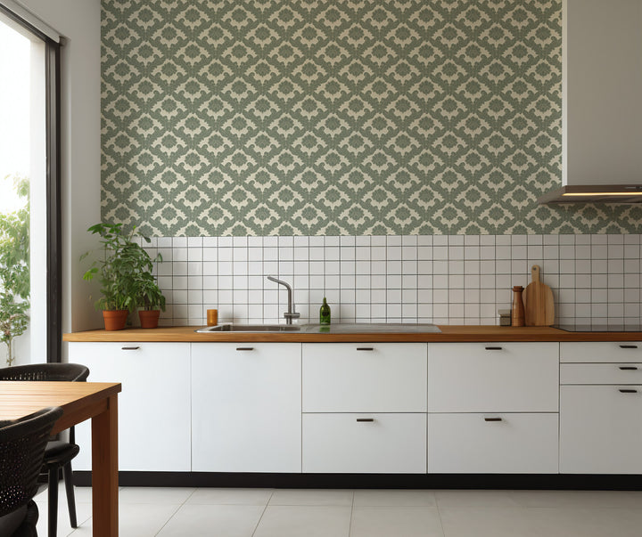 Drawing Room Leaf - Sage Green Wallpaper