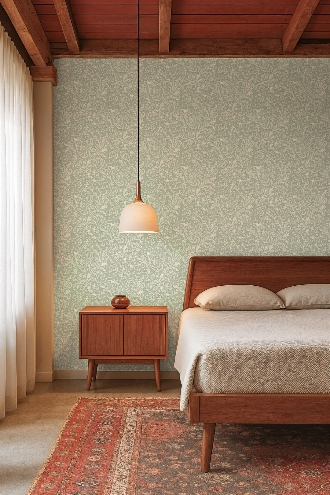 Florentine Vine - Thyme Green Wallpaper