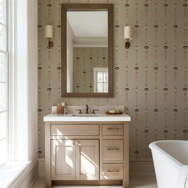 NeoClassical Stripe - Parchment Brown Wallpaper