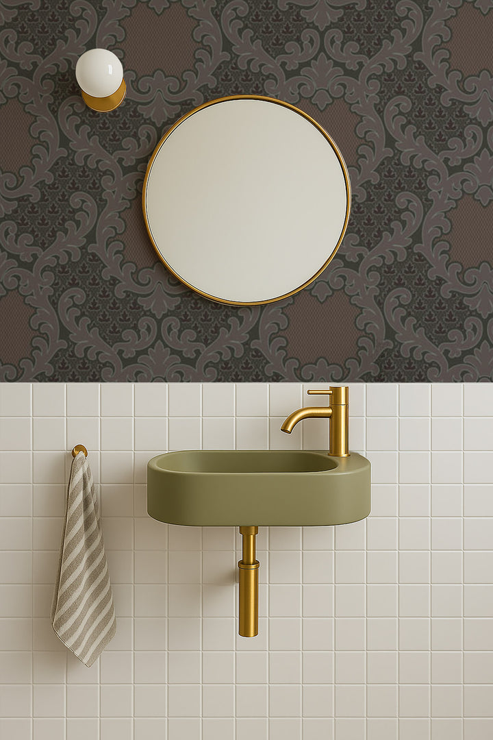 Shadow Leaf Damask - Red Night Wallpaper