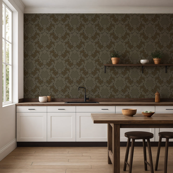 Shadow Leaf Damask - Tapestry Tones Wallpaper