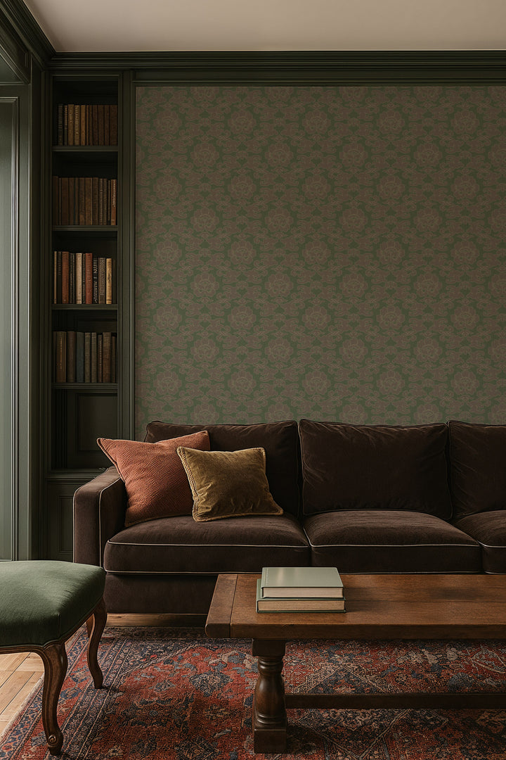 Silken Poppy - Hunstman Green Wallpaper