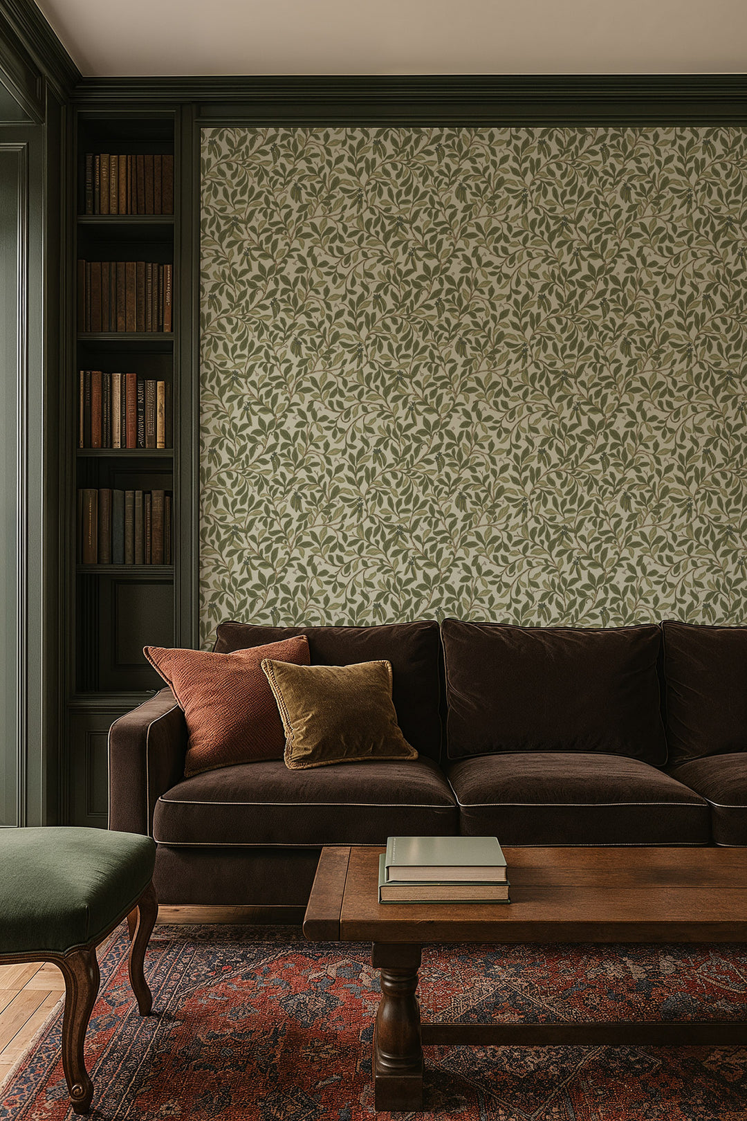 Leaf and Pod - Taupe Green Wallpaper