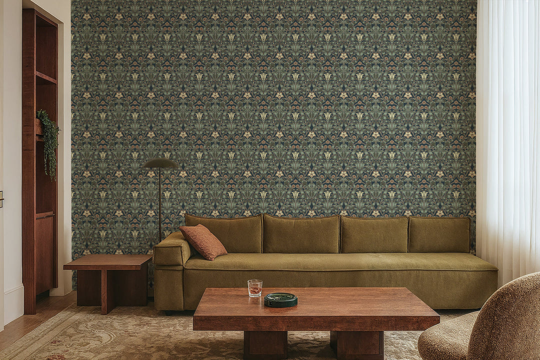 Ribbon Lily - Oxford Blue Wallpaper