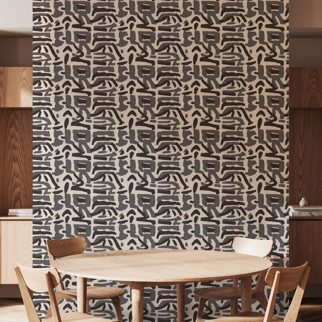 Tribal Traditions - Neutral Black Wallpaper by Blessed Little Bungalow