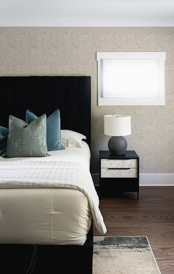 Gentle Giraffe - Cream Taupe Wallpaper by Blessed Little Bungalow