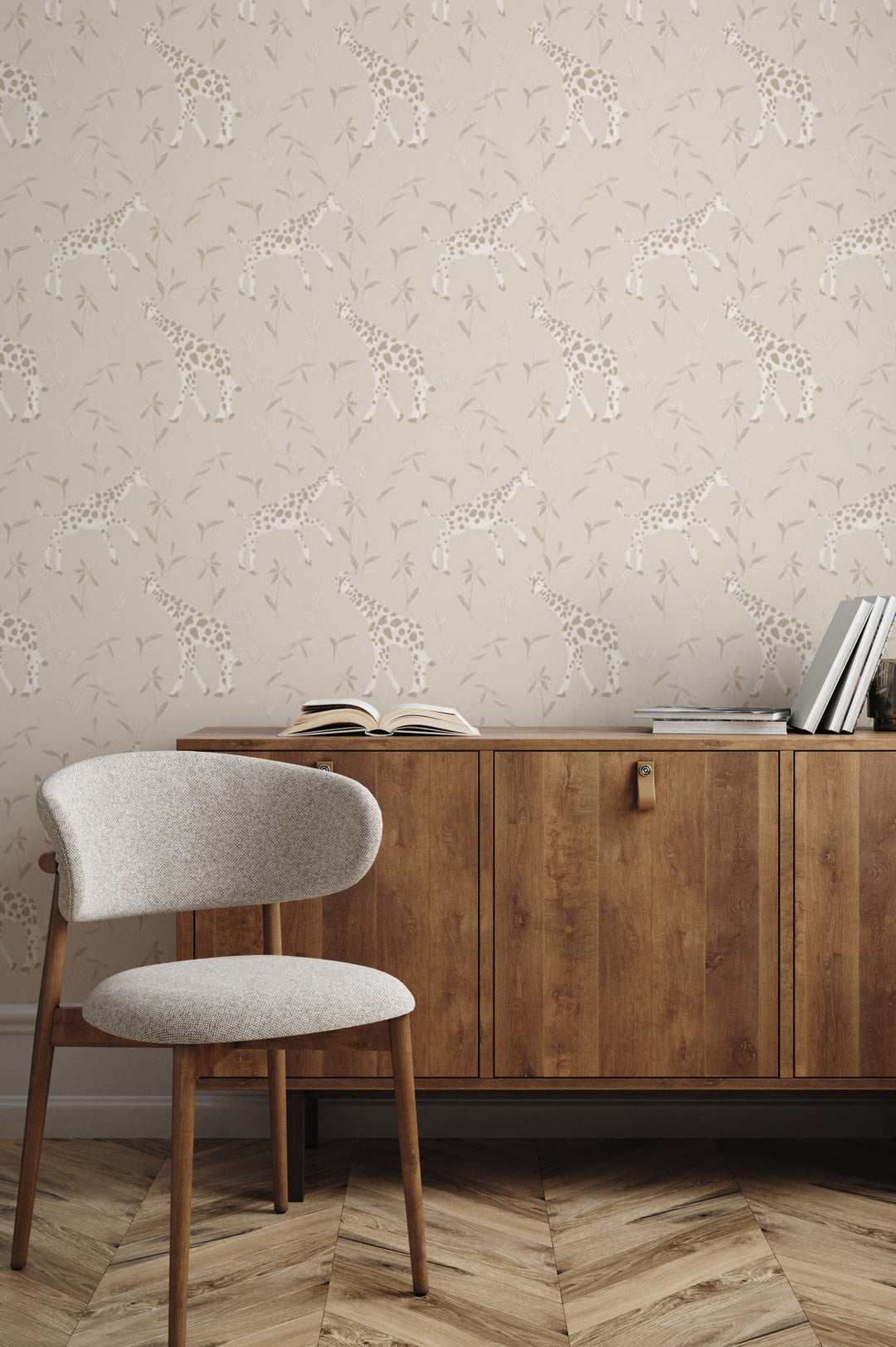 Gentle Giraffe - Cream Taupe Wallpaper by Blessed Little Bungalow