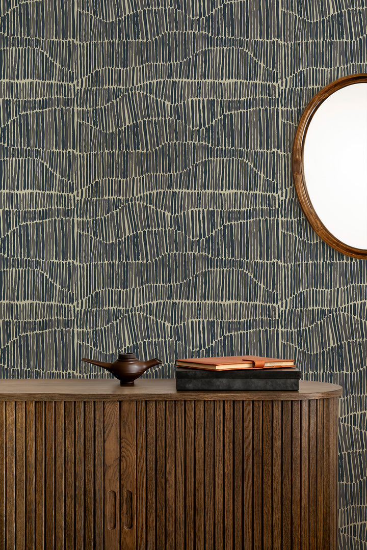 Jamaican Waves - Stone Blue Wallpaper by Forbes Masters