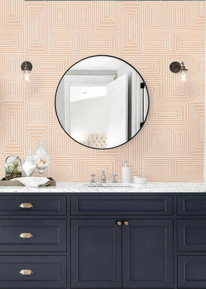Nia - Peach & Cream Geometric Wallpaper by Forbes Masters