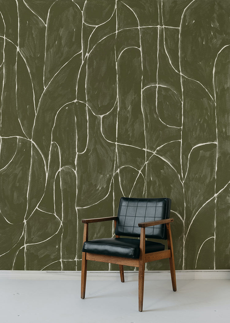 Boulder Beach Wall Mural - Olive Wallpaper by Forbes Masters