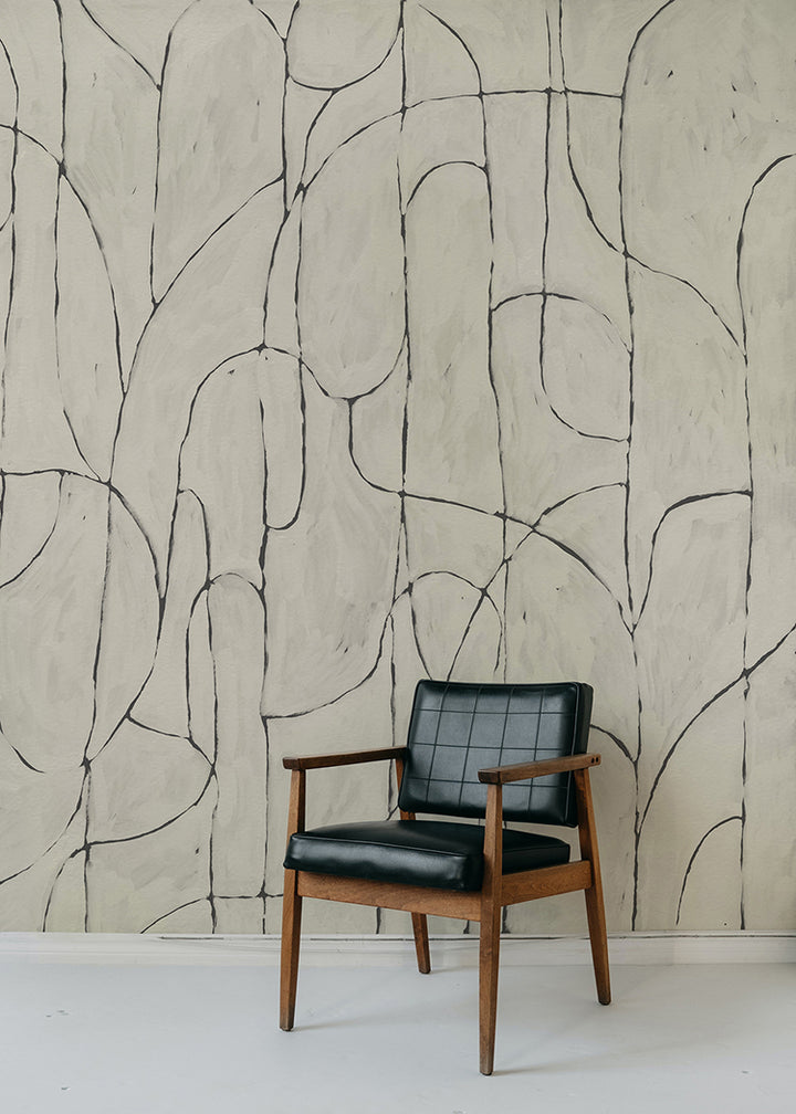 Boulder Beach Wall Mural - Off White Linen Wallpaper by Forbes Masters