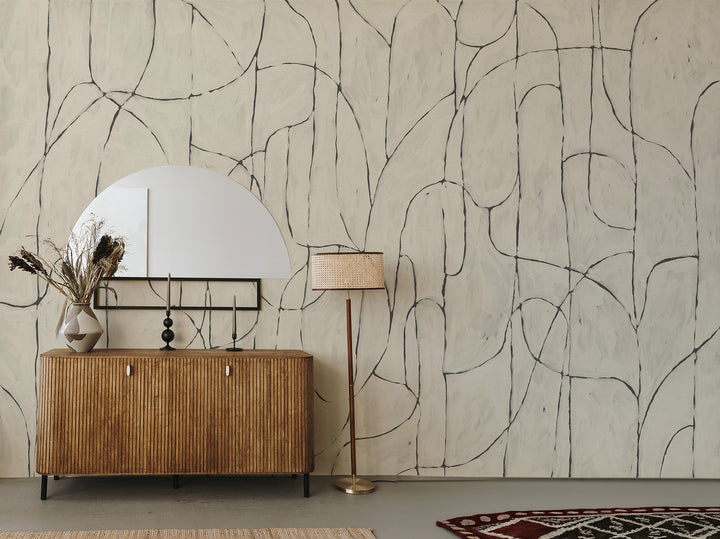 Boulder Beach Wall Mural - Off White Linen Wallpaper by Forbes Masters