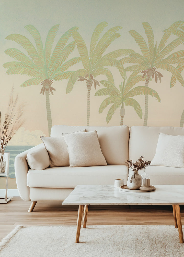Palm Line Wall Mural - Washed Afternoon