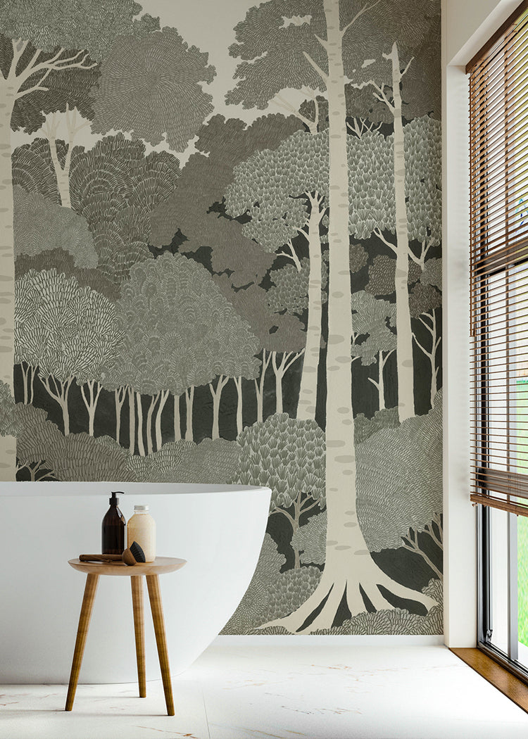 Storybook Forest Wall Mural - Sepia