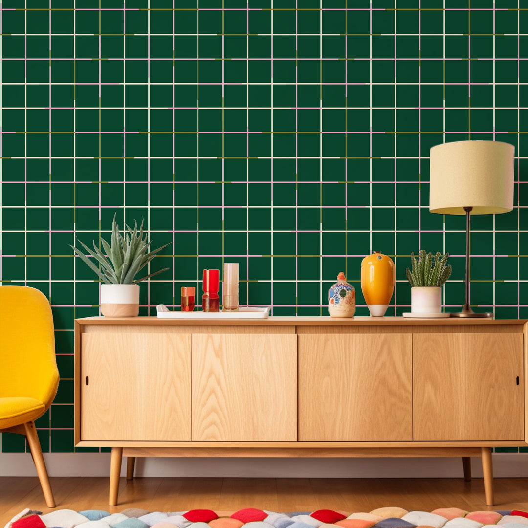 Grid- Green Wallpaper by Poketo