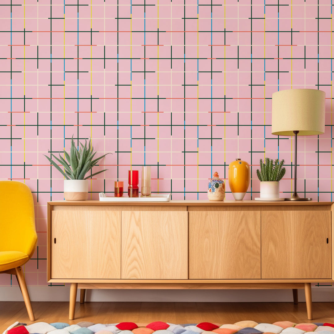 Grid- Pink Wallpaper by Poketo
