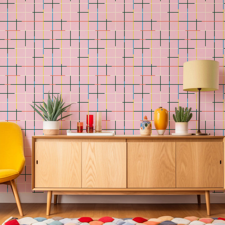 Grid- Pink Wallpaper by Poketo