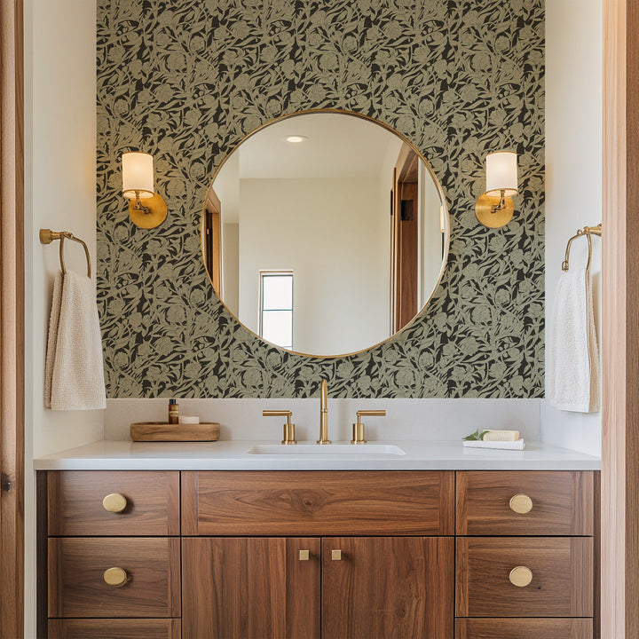 Wandervine - Ebony Taupe Botanical Wallpaper
