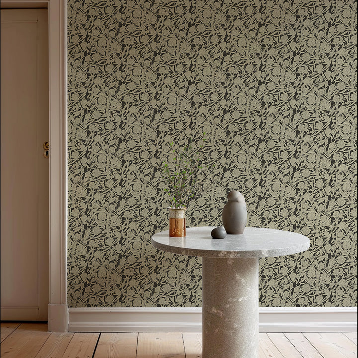Wandervine - Ebony Taupe Botanical Wallpaper