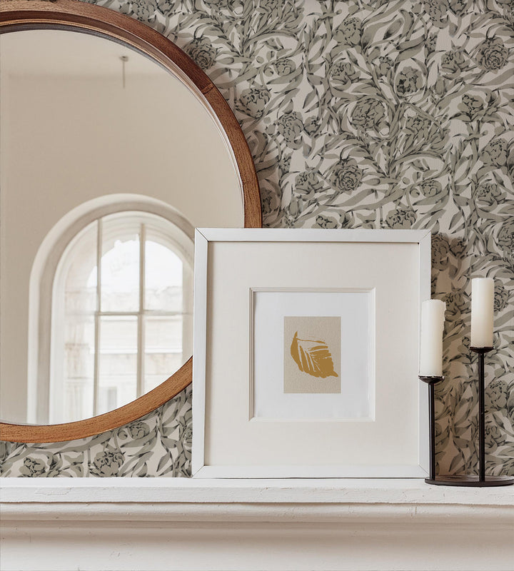 Wandervine - Newsprint Beige Botanical Wallpaper