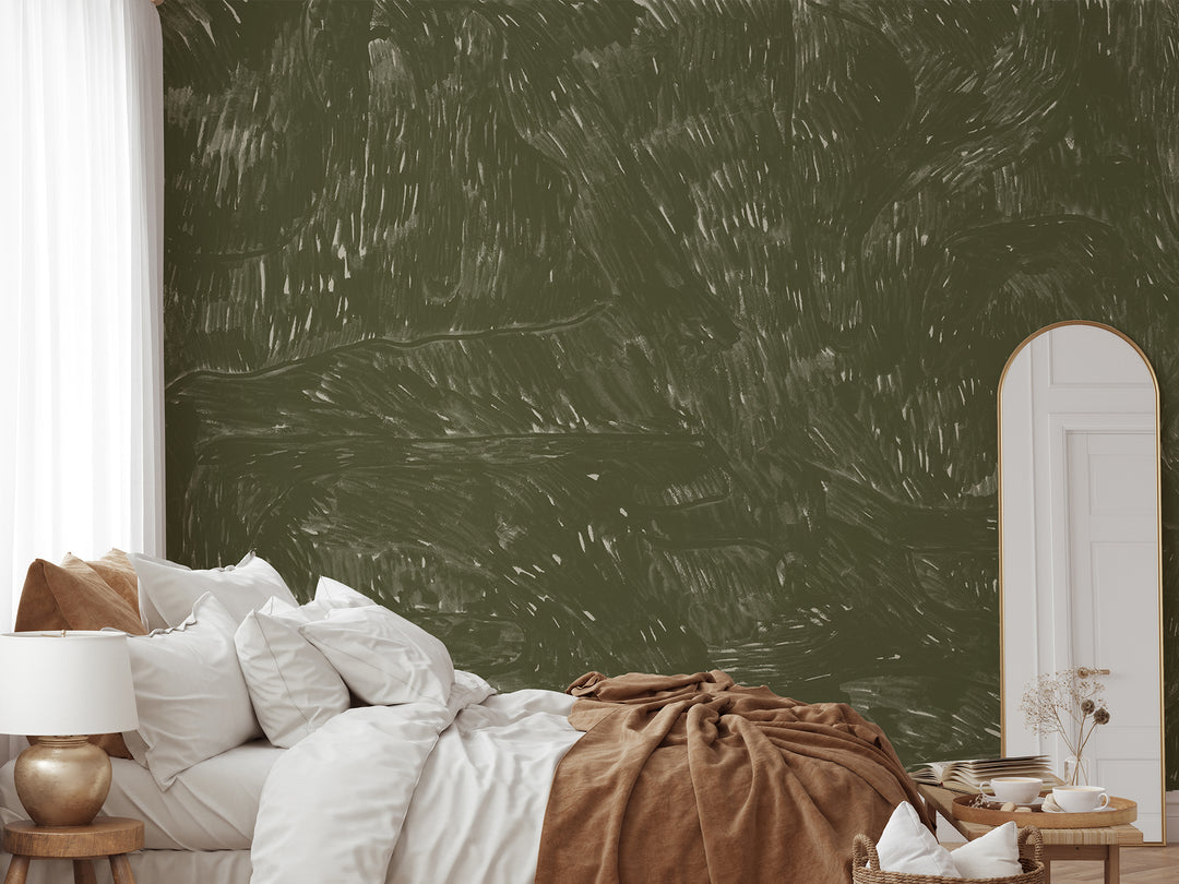 Washed Wallpaper Mural - Olive