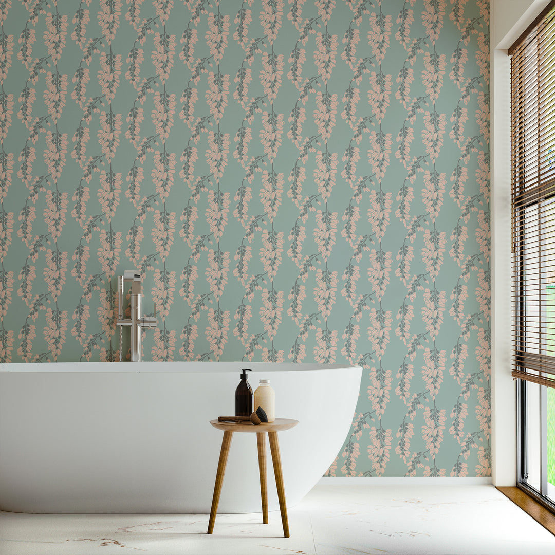 Wisteria Floral - Light Blue Wallpaper