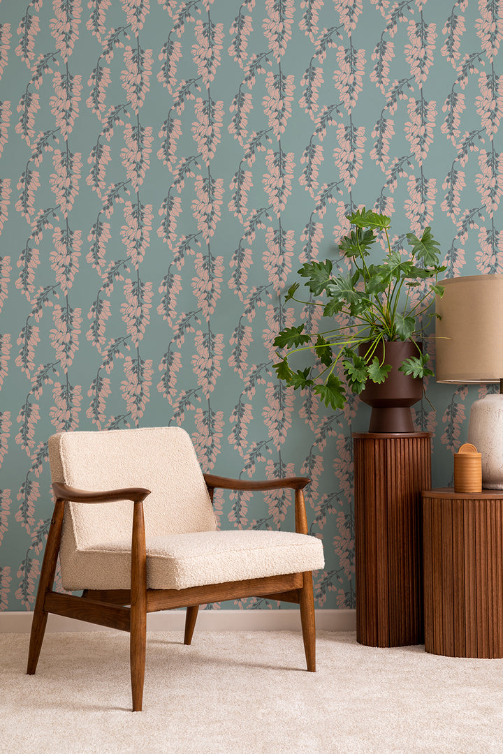 Wisteria Floral - Light Blue Wallpaper