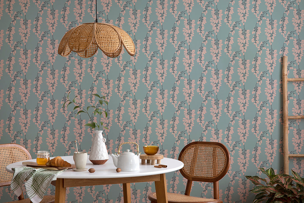 Wisteria Floral - Light Blue Wallpaper