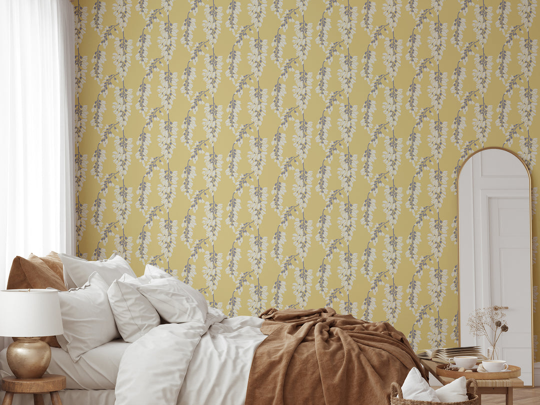 Wisteria Floral - Yellow Wallpaper