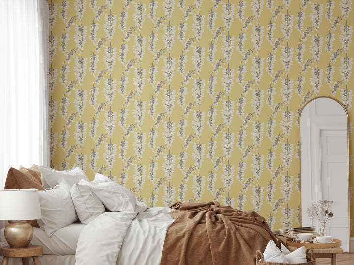 Wisteria Floral - Yellow Wallpaper