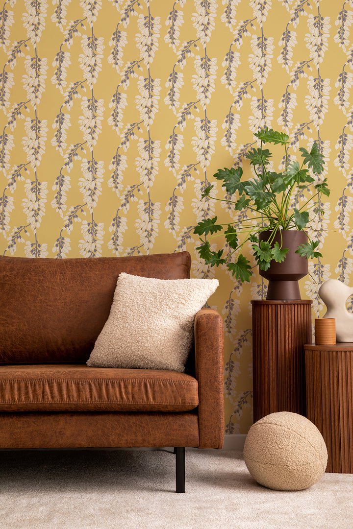 Wisteria Floral - Yellow Wallpaper