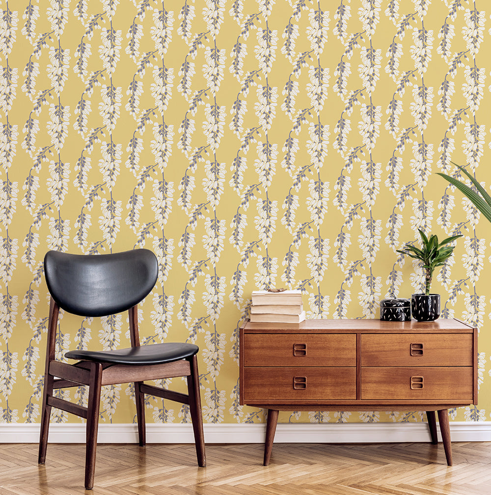 Wisteria Floral - Yellow Wallpaper
