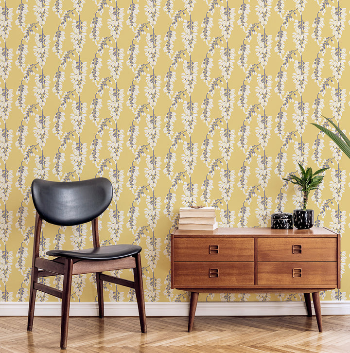 Wisteria Floral - Yellow Wallpaper