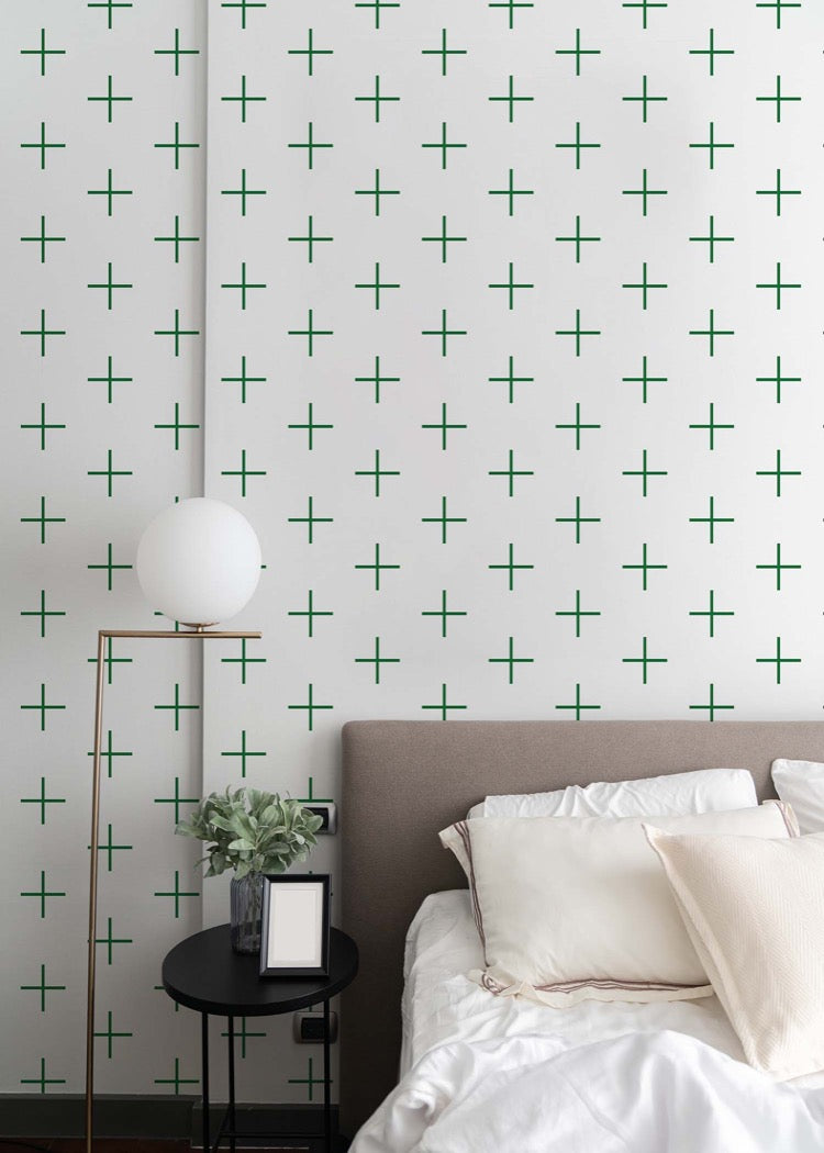 Addition Large - Signature Green Geometric Wallpaper by Mrs. Paranjape