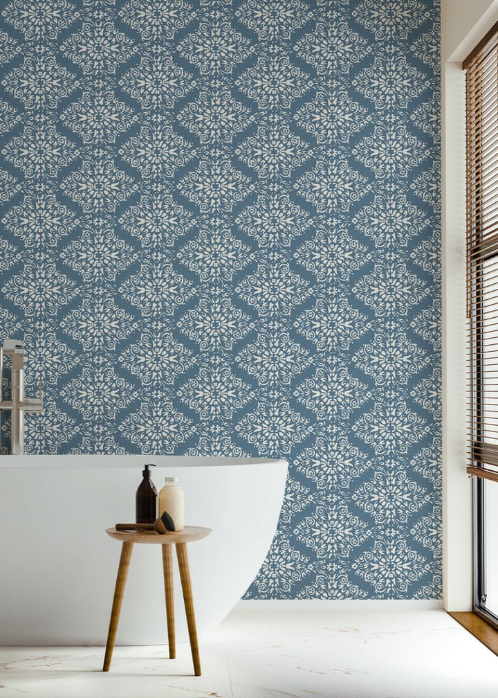 Timbre Damask - Blue Salt Wallpaper