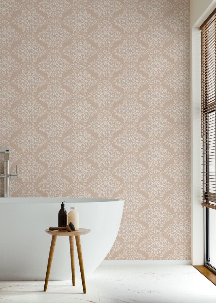 Timbre Damask - Dusty Peach Wallpaper