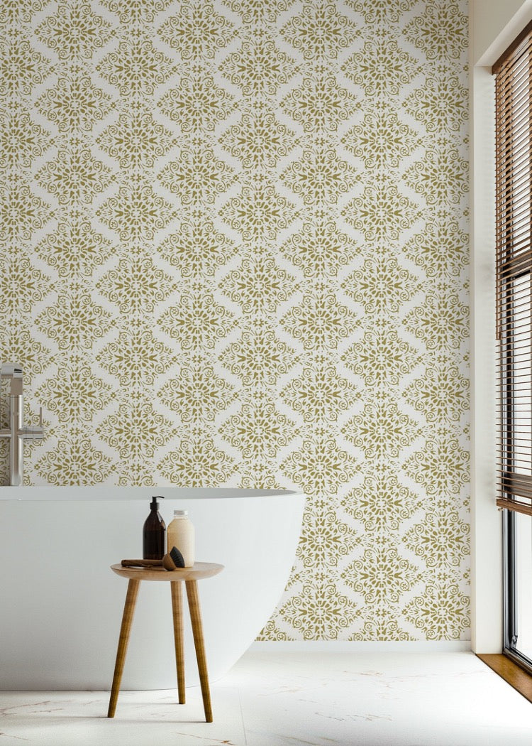Timbre Damask - Honey Wallpaper