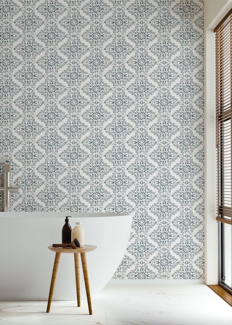 Timbre Damask - Stone Blue Wallpaper